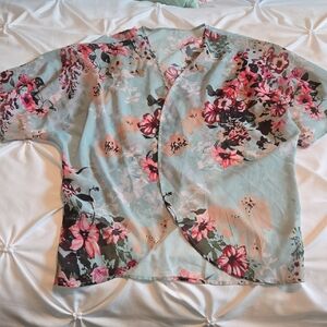 Floral Kimono Short Sleeve Sheer Cardigan
